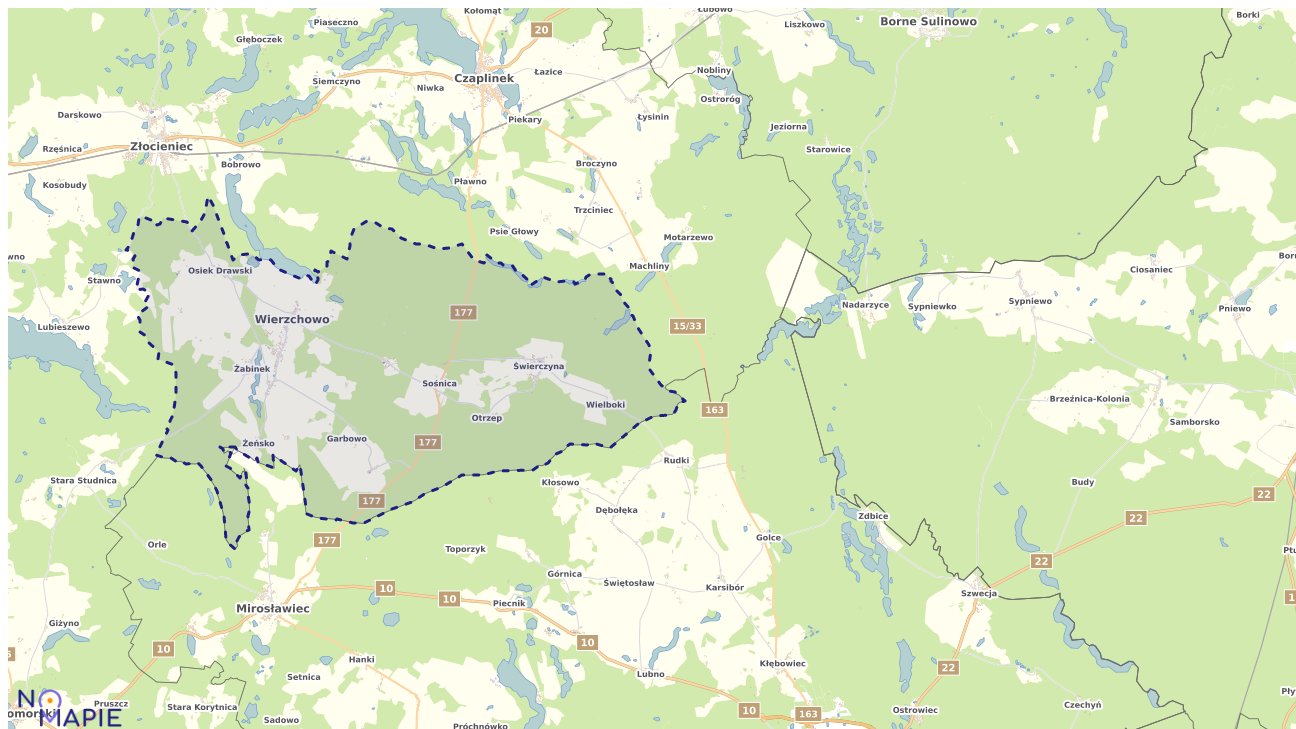 Mapa obszarów ochrony przyrody Wierzchowa
